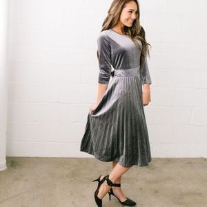 SOLD OUT Perfectly Pleated Platinum Velvet Midi